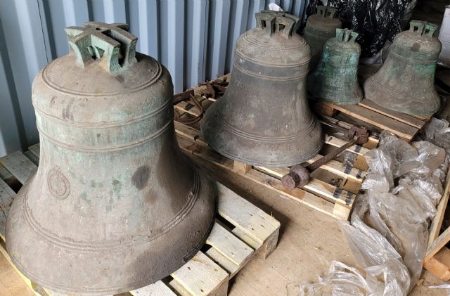 The Five Jubilee Bells in storage